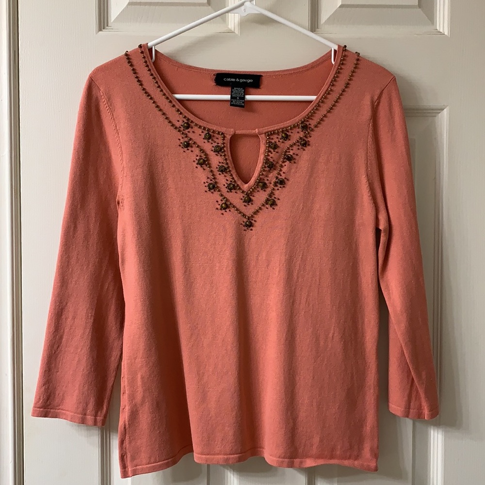 🌷3 for $25🌷Cable & Gauge, US S, Apricot Tiger’s Eye Gemstone Beaded Keyhole Top